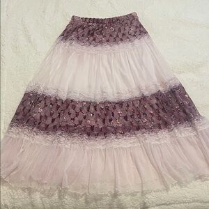 Purple Tulle Maxi Skirt Tiered Lace Trim Fairy Festival Photoshoot Skirt